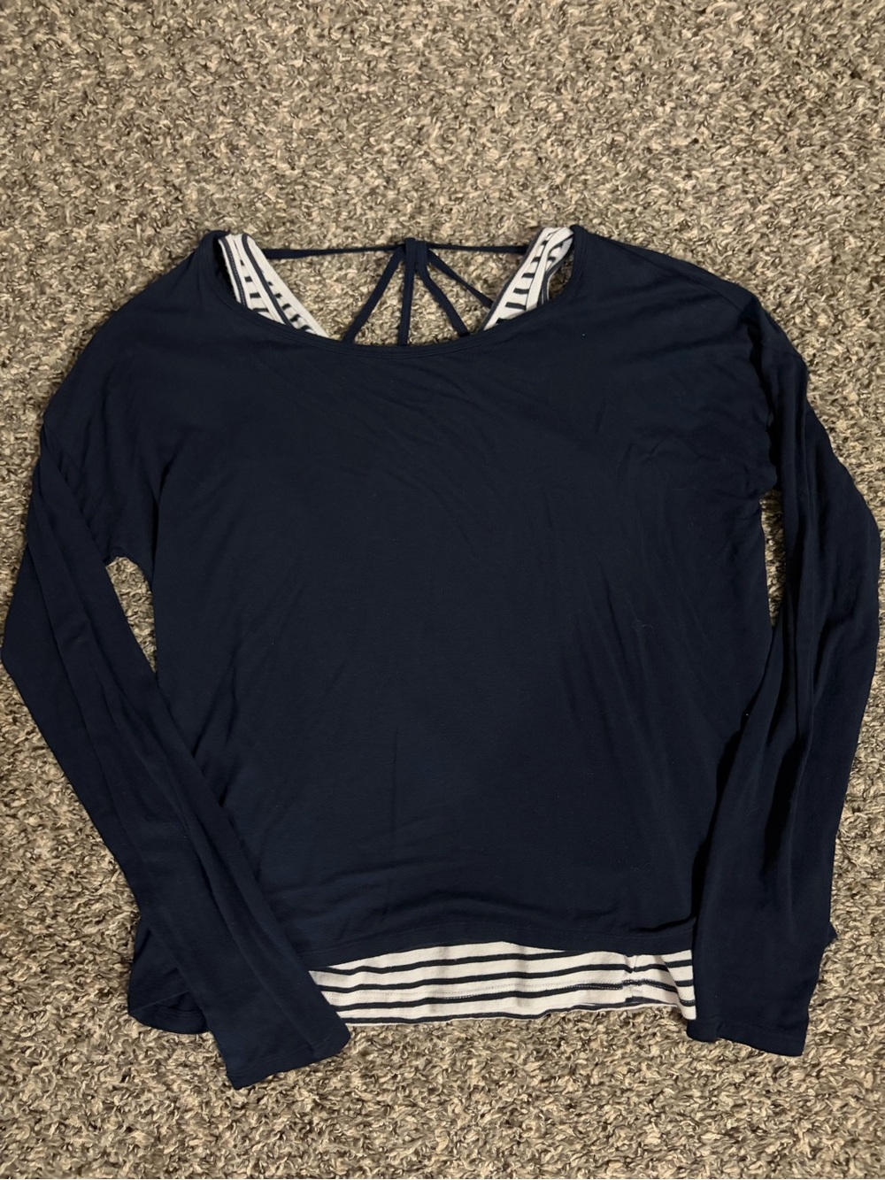 abercrombie kids Navy Long Sleeve Tee with Striped Hem